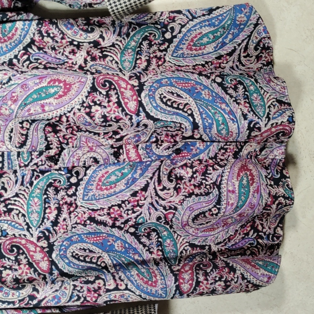 2/$10 04178 Chaps teal & purple paisley No Iron button up shirt XL NWT - Picture 3 of 13
